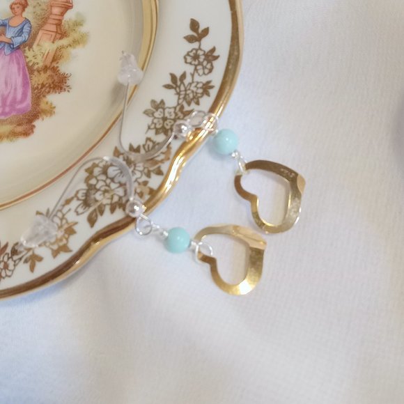 Turquoise ~ 14K YG Vintage Heart and Sterling Silver Earrings - Picture 2 of 14